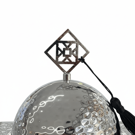 Silver Metal Candy Plate with Dome Lid & Decorative Base — 23×16cm - Al Kabayel Discount CentreSilver Metal Candy Plate with Dome Lid & Decorative Base — 23×16cmServing TraysAKDCAl Kabayel Discount Centre
