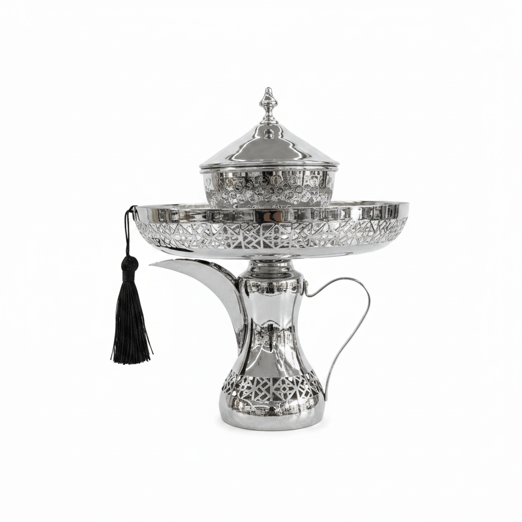 Silver Metal Candy Tray with Dallah Base - 30×23 cm - Al Kabayel Discount CentreSilver Metal Candy Tray with Dallah Base - 30×23 cmServing TraysAKDCAl Kabayel Discount Centre