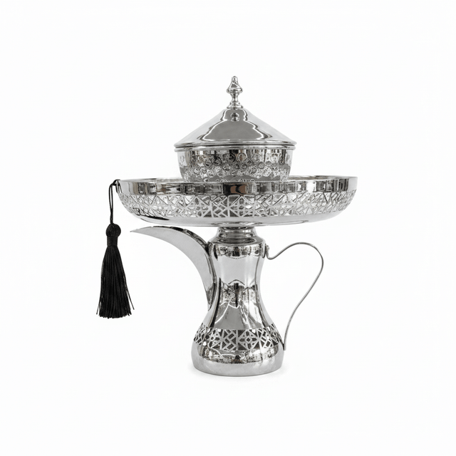 Silver Metal Candy Tray with Dallah Base - 30×23 cm - Al Kabayel Discount CentreSilver Metal Candy Tray with Dallah Base - 30×23 cmServing TraysAKDCAl Kabayel Discount Centre
