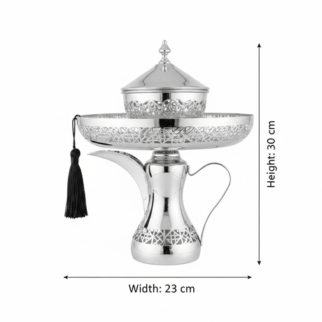 Silver Metal Candy Tray with Dallah Base - 30×23 cm - Al Kabayel Discount CentreSilver Metal Candy Tray with Dallah Base - 30×23 cmServing TraysAKDCAl Kabayel Discount Centre