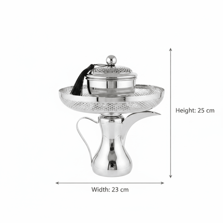 Silver Metal Dallah Candy Tray with Lattice Lid - 25 × 23 cm - Al Kabayel Discount CentreSilver Metal Dallah Candy Tray with Lattice Lid - 25 × 23 cmServing TraysAKDCAl Kabayel Discount Centre