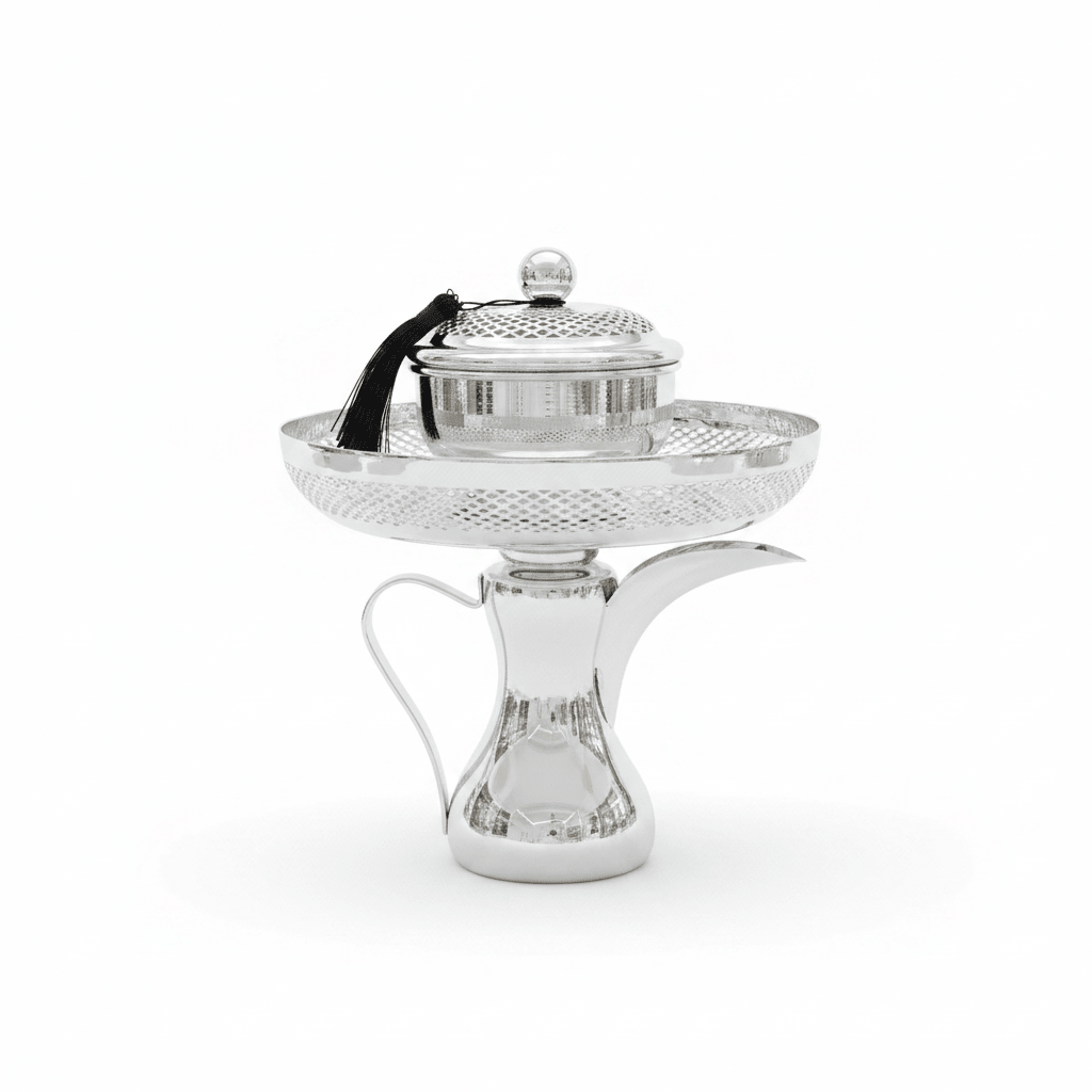 Silver Metal Dallah Candy Tray with Lattice Lid - 25 × 23 cm - Al Kabayel Discount CentreSilver Metal Dallah Candy Tray with Lattice Lid - 25 × 23 cmServing TraysAKDCAl Kabayel Discount Centre