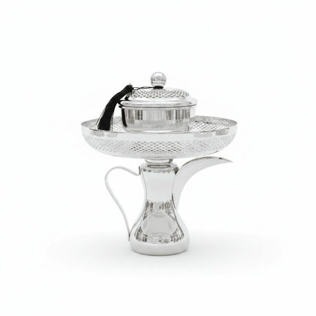 Silver Metal Dallah Candy Tray with Lattice Lid - 25 × 23 cm - Al Kabayel Discount CentreSilver Metal Dallah Candy Tray with Lattice Lid - 25 × 23 cmServing TraysAKDCAl Kabayel Discount Centre