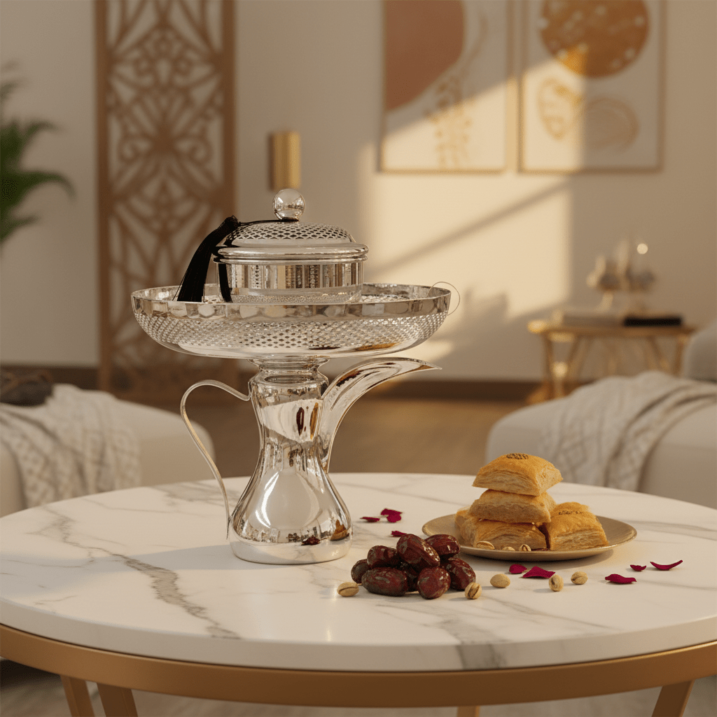Silver Metal Dallah Candy Tray with Lattice Lid - 25 × 23 cm - Al Kabayel Discount CentreSilver Metal Dallah Candy Tray with Lattice Lid - 25 × 23 cmServing TraysAKDCAl Kabayel Discount Centre