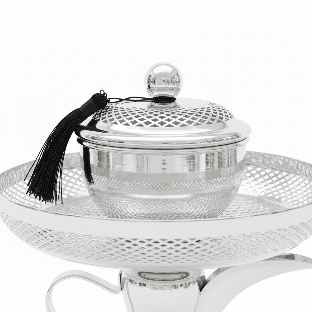 Silver Metal Dallah Candy Tray with Lattice Lid - 25 × 23 cm - Al Kabayel Discount CentreSilver Metal Dallah Candy Tray with Lattice Lid - 25 × 23 cmServing TraysAKDCAl Kabayel Discount Centre