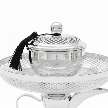 Silver Metal Dallah Candy Tray with Lattice Lid - 25 × 23 cm - Al Kabayel Discount CentreSilver Metal Dallah Candy Tray with Lattice Lid - 25 × 23 cmServing TraysAKDCAl Kabayel Discount Centre