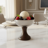 Silver Metal & Dark Wood Footed Dessert Cup | Elegant Pedestal Serving Bowl | 10×10 cm | - Al Kabayel Discount CentreSilver Metal & Dark Wood Footed Dessert Cup | Elegant Pedestal Serving Bowl | 10×10 cm |BowlsAKDCAl Kabayel Discount Centre