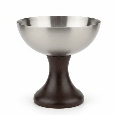 Silver Metal & Dark Wood Footed Dessert Cup | Elegant Pedestal Serving Bowl | 10×10 cm | - Al Kabayel Discount CentreSilver Metal & Dark Wood Footed Dessert Cup | Elegant Pedestal Serving Bowl | 10×10 cm |BowlsAKDCAl Kabayel Discount Centre