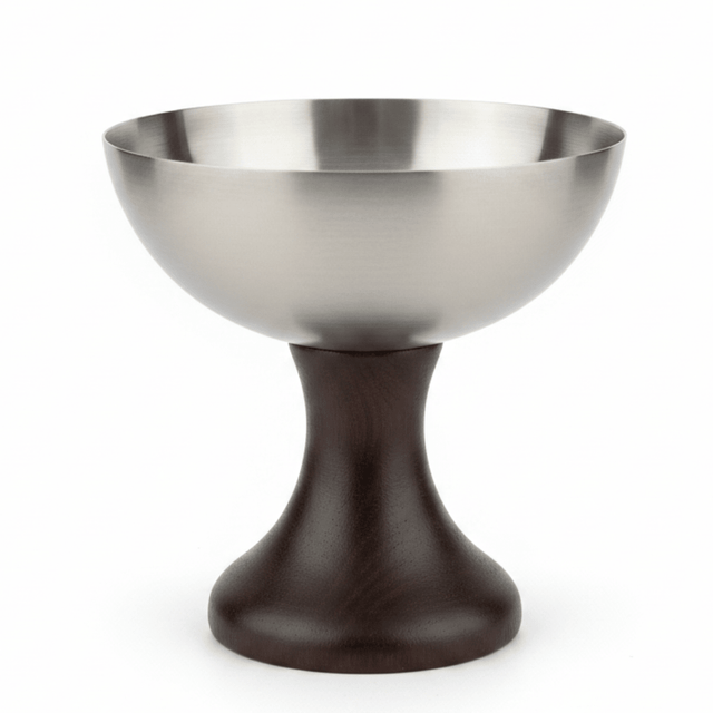 Silver Metal & Dark Wood Footed Dessert Cup | Elegant Pedestal Serving Bowl | 10×10 cm | - Al Kabayel Discount CentreSilver Metal & Dark Wood Footed Dessert Cup | Elegant Pedestal Serving Bowl | 10×10 cm |BowlsAKDCAl Kabayel Discount Centre