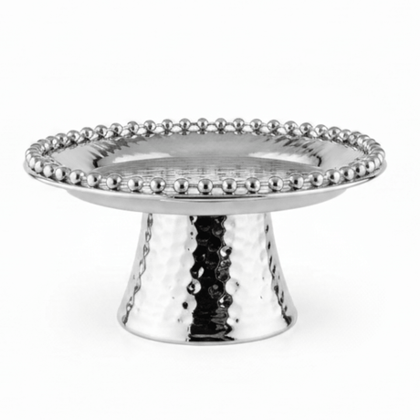Silver Metal Footed Round Candy & Dates Tray with Beaded Rim | Hammered Pedestal Serving Dish | - Al Kabayel Discount CentreSilver Metal Footed Round Candy & Dates Tray with Beaded Rim | Hammered Pedestal Serving Dish |Serving TraysAKDCAl Kabayel Discount Centre