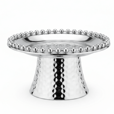 Silver Metal Footed Round Candy & Dates Tray with Beaded Rim | Hammered Pedestal Serving Dish | - Al Kabayel Discount CentreSilver Metal Footed Round Candy & Dates Tray with Beaded Rim | Hammered Pedestal Serving Dish |Serving TraysAKDCAl Kabayel Discount Centre