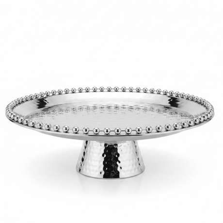 Silver Metal Footed Round Candy & Dates Tray with Beaded Rim | Hammered Pedestal Serving Dish | - Al Kabayel Discount CentreSilver Metal Footed Round Candy & Dates Tray with Beaded Rim | Hammered Pedestal Serving Dish |Serving TraysAKDCAl Kabayel Discount Centre