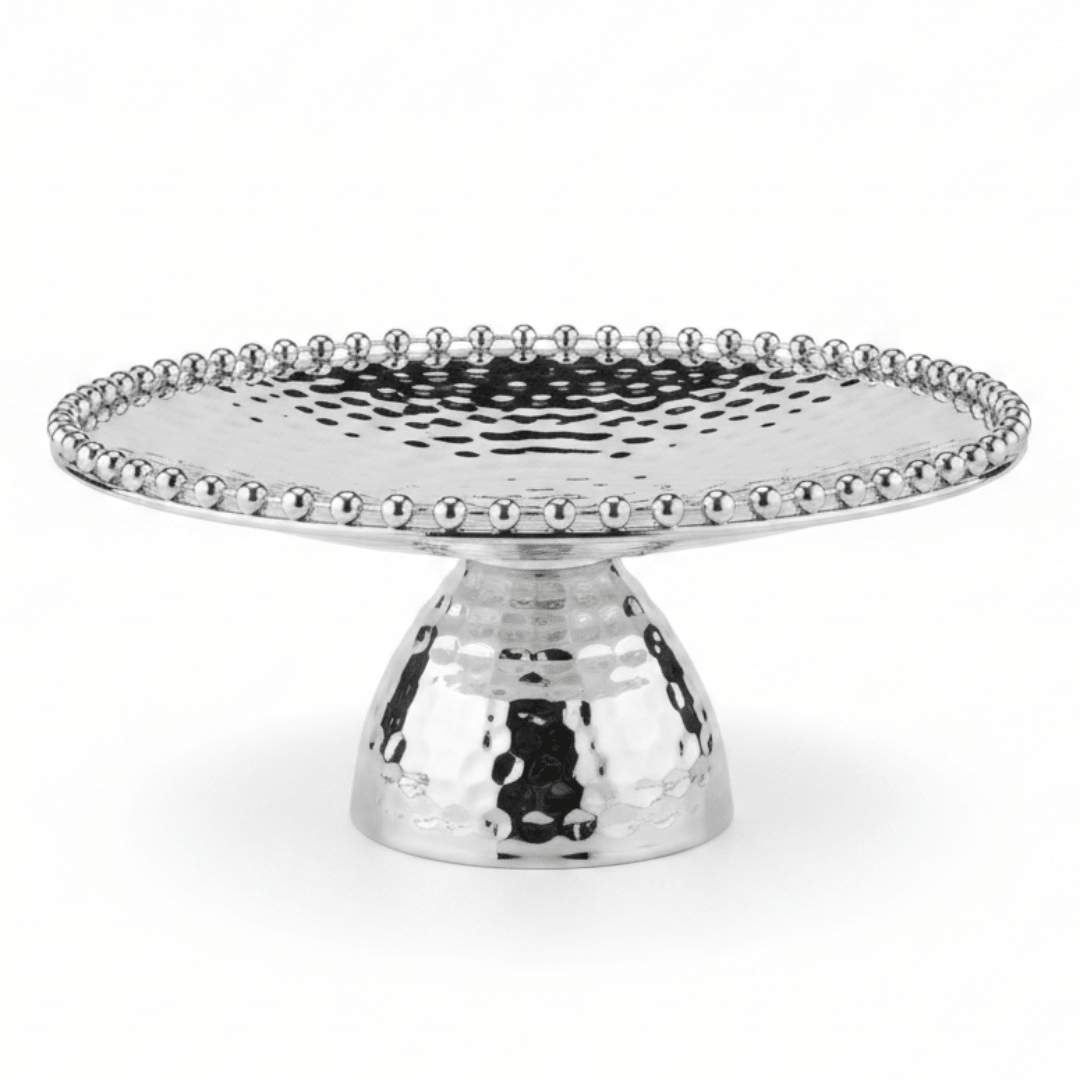 Silver Metal Footed Round Candy Tray | Hammered Finish with Beaded Edge | Elegant Serving Pedestal Stand | - Al Kabayel Discount CentreSilver Metal Footed Round Candy Tray | Hammered Finish with Beaded Edge | Elegant Serving Pedestal Stand |Serving TraysAKDCAl Kabayel Discount Centre