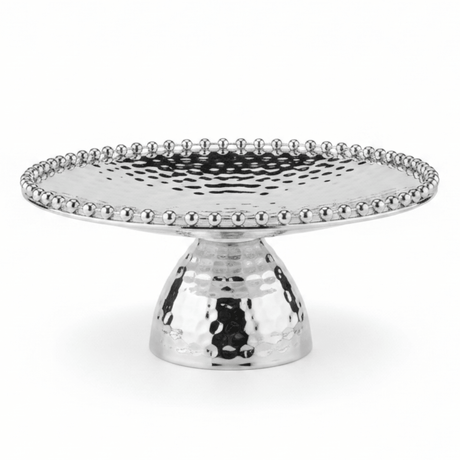 Silver Metal Footed Round Candy Tray | Hammered Finish with Beaded Edge | Elegant Serving Pedestal Stand | - Al Kabayel Discount CentreSilver Metal Footed Round Candy Tray | Hammered Finish with Beaded Edge | Elegant Serving Pedestal Stand |Serving TraysAKDCAl Kabayel Discount Centre