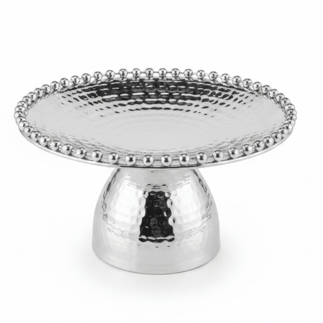 Silver Metal Footed Round Candy Tray | Hammered Finish with Beaded Edge | Elegant Serving Pedestal Stand | - Al Kabayel Discount CentreSilver Metal Footed Round Candy Tray | Hammered Finish with Beaded Edge | Elegant Serving Pedestal Stand |Serving TraysAKDCAl Kabayel Discount Centre