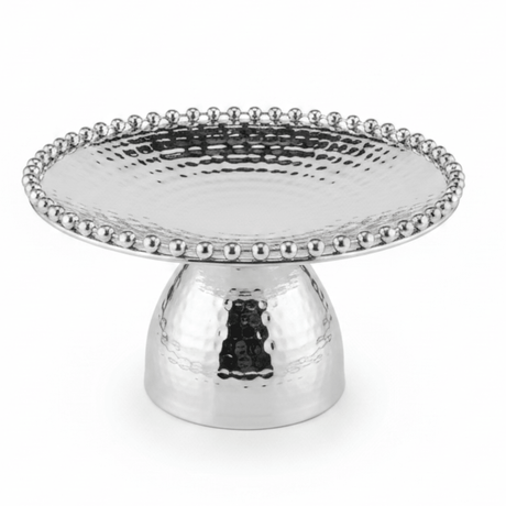 Silver Metal Footed Round Candy Tray | Hammered Finish with Beaded Edge | Elegant Serving Pedestal Stand | - Al Kabayel Discount CentreSilver Metal Footed Round Candy Tray | Hammered Finish with Beaded Edge | Elegant Serving Pedestal Stand |Serving TraysAKDCAl Kabayel Discount Centre