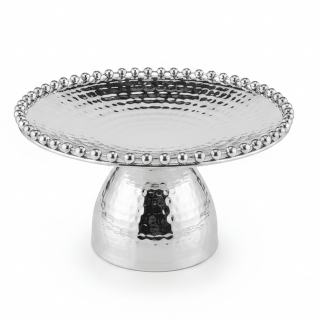 Silver Metal Footed Round Candy Tray | Hammered Finish with Beaded Edge | Elegant Serving Pedestal Stand | - Al Kabayel Discount CentreSilver Metal Footed Round Candy Tray | Hammered Finish with Beaded Edge | Elegant Serving Pedestal Stand |Serving TraysAKDCAl Kabayel Discount Centre