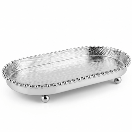 Silver Metal Oval Candy & Sweets Serving Tray with Beaded Pearl Border and Ball Feet — 20×10 cm - Al Kabayel Discount CentreSilver Metal Oval Candy & Sweets Serving Tray with Beaded Pearl Border and Ball Feet — 20×10 cmServing TraysAKDCAl Kabayel Discount Centre