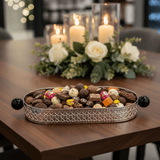 Silver Metal Oval Candy & Sweets Tray with Elegant Black Handles | Decorative Lattice Design | 20×10 cm | - Al Kabayel Discount CentreSilver Metal Oval Candy & Sweets Tray with Elegant Black Handles | Decorative Lattice Design | 20×10 cm |Serving TraysAKDCAl Kabayel Discount Centre