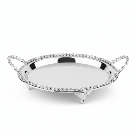 Silver Metal Round Candy Tray with Decorative Beaded Rim and Ornate Handles - Al Kabayel Discount CentreSilver Metal Round Candy Tray with Decorative Beaded Rim and Ornate HandlesServing TraysAKDCAl Kabayel Discount Centre