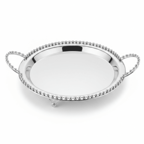 Silver Metal Round Candy Tray with Decorative Beaded Rim and Ornate Handles - Al Kabayel Discount CentreSilver Metal Round Candy Tray with Decorative Beaded Rim and Ornate HandlesServing TraysAKDCAl Kabayel Discount Centre