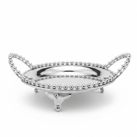 Silver Metal Round Candy Tray with Decorative Beaded Rim and Ornate Handles - Al Kabayel Discount CentreSilver Metal Round Candy Tray with Decorative Beaded Rim and Ornate HandlesServing TraysAKDCAl Kabayel Discount Centre