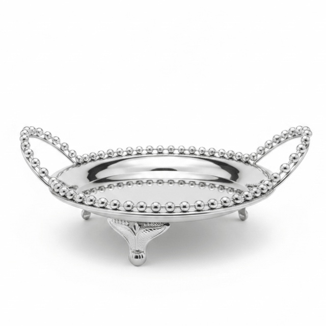 Silver Metal Round Candy Tray with Decorative Beaded Rim and Ornate Handles - Al Kabayel Discount CentreSilver Metal Round Candy Tray with Decorative Beaded Rim and Ornate HandlesServing TraysAKDCAl Kabayel Discount Centre