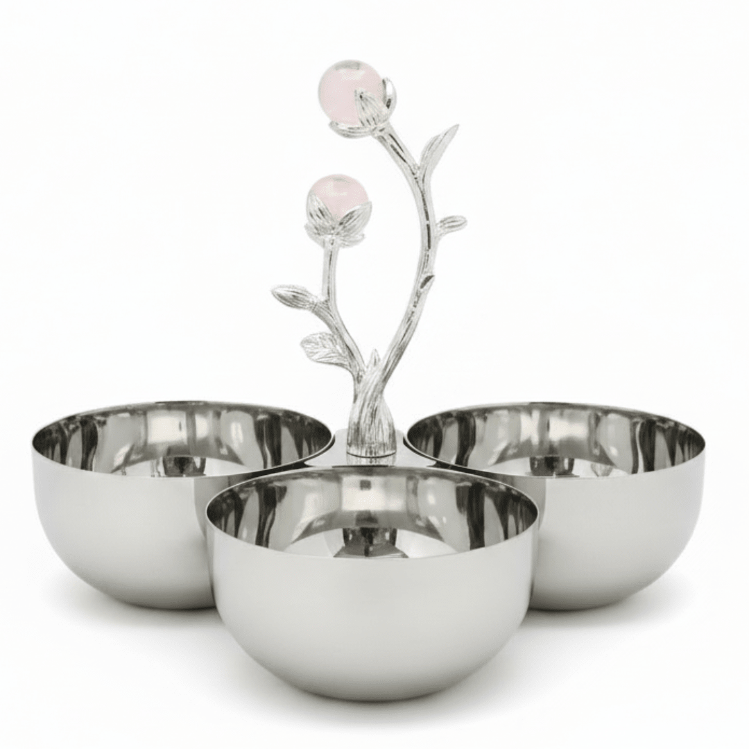 Silver Stainless Steel 3-Part Candy & Nuts Serving Bowl Set with Decorative Rose Stem Handle | 10×10 cm | - Al Kabayel Discount CentreSilver Stainless Steel 3-Part Candy & Nuts Serving Bowl Set with Decorative Rose Stem Handle | 10×10 cm |BowlsAKDCAl Kabayel Discount Centre