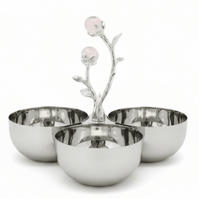 Silver Stainless Steel 3-Part Candy & Nuts Serving Bowl Set with Decorative Rose Stem Handle | 10×10 cm | - Al Kabayel Discount CentreSilver Stainless Steel 3-Part Candy & Nuts Serving Bowl Set with Decorative Rose Stem Handle | 10×10 cm |BowlsAKDCAl Kabayel Discount Centre