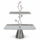 Silver Stainless Steel Footed 2-Tier Rectangular Cake & Dessert Tray Stand with Decorative Floral Branch Stem | 20×15cm & 30×20cm | - Al Kabayel Discount CentreSilver Stainless Steel Footed 2-Tier Rectangular Cake & Dessert Tray Stand with Decorative Floral Branch Stem | 20×15cm & 30×20cm |Serving TraysAKDCAl Kabayel Discount Centre