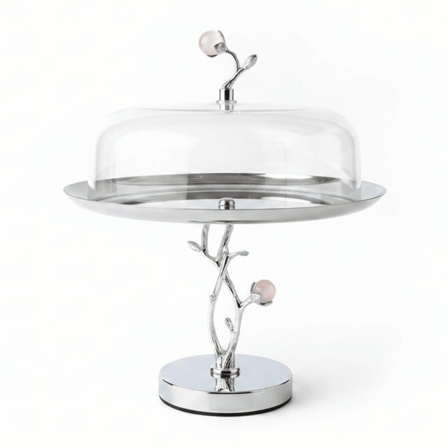 Silver Stainless Steel Footed Cake Stand with Clear Acrylic Dome Cover | 25×25 cm | - Al Kabayel Discount CentreSilver Stainless Steel Footed Cake Stand with Clear Acrylic Dome Cover | 25×25 cm |Serving TraysAKDCAl Kabayel Discount Centre