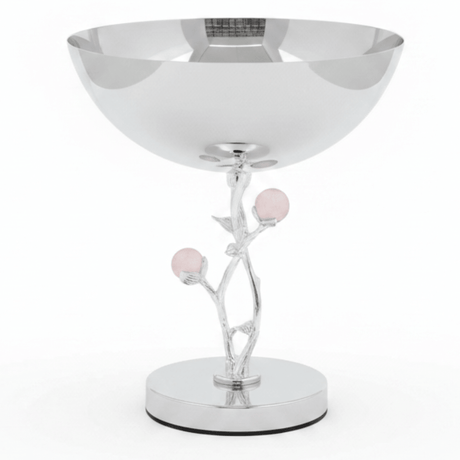 Silver Stainless Steel Footed Candy Bowl with Decorative Rose Stem & Pink Balls – 20×24cm - Al Kabayel Discount CentreSilver Stainless Steel Footed Candy Bowl with Decorative Rose Stem & Pink Balls – 20×24cmBowlsAKDCAl Kabayel Discount Centre