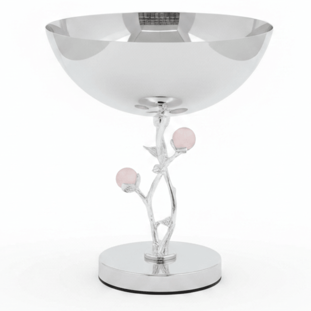 Silver Stainless Steel Footed Candy Bowl with Decorative Rose Stem & Pink Balls – 20×24cm - Al Kabayel Discount CentreSilver Stainless Steel Footed Candy Bowl with Decorative Rose Stem & Pink Balls – 20×24cmBowlsAKDCAl Kabayel Discount Centre