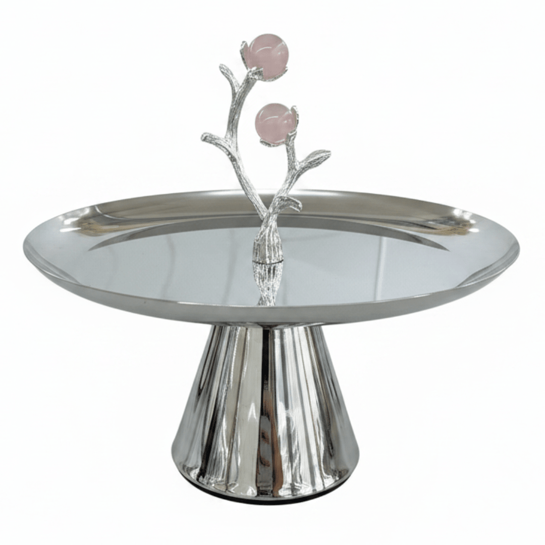 Silver Stainless Steel Footed Candy & Sweets Tray with Rose Quartz Ball Tree 14×24 cm - Al Kabayel Discount CentreSilver Stainless Steel Footed Candy & Sweets Tray with Rose Quartz Ball Tree 14×24 cmServing TraysAKDCAl Kabayel Discount Centre