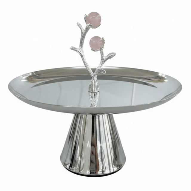 Silver Stainless Steel Footed Candy & Sweets Tray with Rose Quartz Ball Tree 14×24 cm - Al Kabayel Discount CentreSilver Stainless Steel Footed Candy & Sweets Tray with Rose Quartz Ball Tree 14×24 cmServing TraysAKDCAl Kabayel Discount Centre