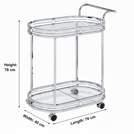 Silver Stainless Steel & Glass 2-Tier Serving Cart - 78×70×40 cm - Al Kabayel Discount CentreSilver Stainless Steel & Glass 2-Tier Serving Cart - 78×70×40 cmOrganizers & AccessoriesAKDCAl Kabayel Discount Centre