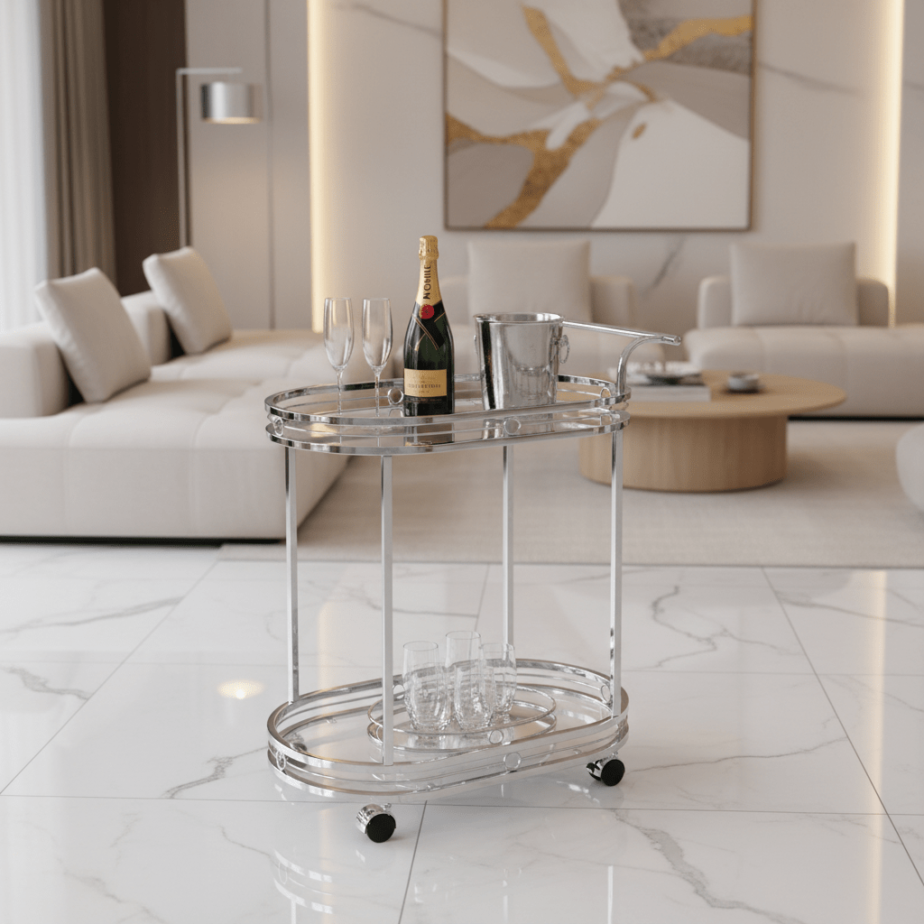 Silver Stainless Steel & Glass 2-Tier Serving Cart - 78×70×40 cm - Al Kabayel Discount CentreSilver Stainless Steel & Glass 2-Tier Serving Cart - 78×70×40 cmOrganizers & AccessoriesAKDCAl Kabayel Discount Centre