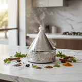 Silver Stainless Steel Moroccan Tajine with Palm Tree Design — 22.5cm - Al Kabayel Discount CentreSilver Stainless Steel Moroccan Tajine with Palm Tree Design — 22.5cmServing TraysAKDCAl Kabayel Discount Centre