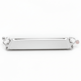 Silver Stainless Steel Rectangle Cake & Serving Tray with Ornate Floral Handles & Rose Quartz Accent – 35×12cm / 45×12cm - Al Kabayel Discount CentreSilver Stainless Steel Rectangle Cake & Serving Tray with Ornate Floral Handles & Rose Quartz Accent – 35×12cm / 45×12cmServing TraysAKDCAl Kabayel Discount Centre