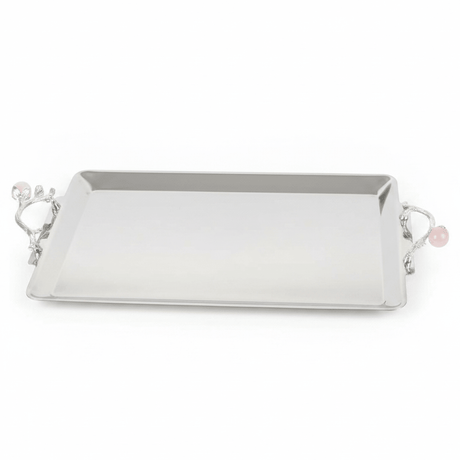 Silver Stainless Steel Rectangle Cake Tray with Ornate Handles — 40×25 cm | - Al Kabayel Discount CentreSilver Stainless Steel Rectangle Cake Tray with Ornate Handles — 40×25 cm |Serving TraysAKDCAl Kabayel Discount Centre