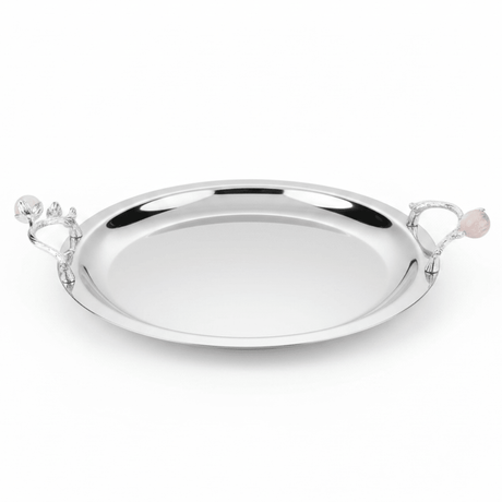 Silver Stainless Steel Round Cake Tray with Ornate Decorative Handles – 28cm - Al Kabayel Discount CentreSilver Stainless Steel Round Cake Tray with Ornate Decorative Handles – 28cmServing TraysAKDCAl Kabayel Discount Centre