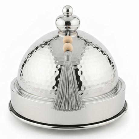 Silver Stainless Steel Round Tajine Serving Bowl 19cm — Hammered Dome Lid | Luxury Tableware - Al Kabayel Discount CentreSilver Stainless Steel Round Tajine Serving Bowl 19cm — Hammered Dome Lid | Luxury TablewareServing TraysAKDCAl Kabayel Discount Centre