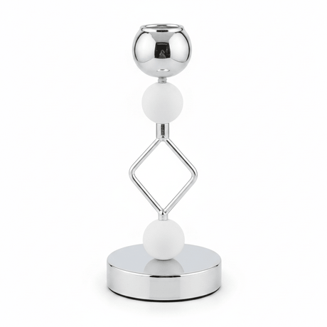 Silver & White Metal Decorative Candle Holder for Living Room Decoration – 19cm - Al Kabayel Discount CentreSilver & White Metal Decorative Candle Holder for Living Room Decoration – 19cmHome Décor AccentsAKDCAl Kabayel Discount Centre