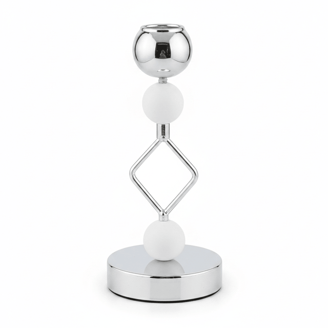 Silver & White Metal Decorative Candle Holder for Living Room Decoration – 19cm - Al Kabayel Discount CentreSilver & White Metal Decorative Candle Holder for Living Room Decoration – 19cmHome Décor AccentsAKDCAl Kabayel Discount Centre