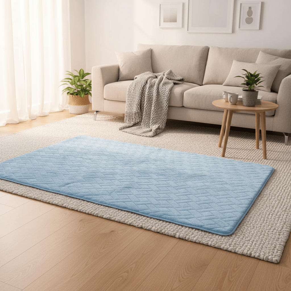 Soft Quilted Floor Mat | Light Blue | 100×150 cm | Anti-Slip Comfort Rug for Living Room, Bedroom & Bathroom - Al Kabayel Discount CentreSoft Quilted Floor Mat | Light Blue | 100×150 cm | Anti-Slip Comfort Rug for Living Room, Bedroom & BathroomDoormatsAKDCAl Kabayel Discount Centre