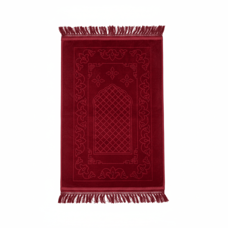 Soft Velvet Prayer Mat - 100 × 65 cm - Brown / Red / Blue - Al Kabayel Discount CentreSoft Velvet Prayer Mat - 100 × 65 cm - Brown / Red / BluePrayer MatsAKDCAl Kabayel Discount Centre