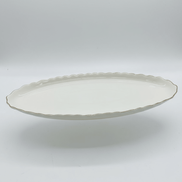 Solecasa Off - White Oval Ceramic Plate with Gold Rim - 15.75 Inch - Al Kabayel Discount CentreSolecasa Off - White Oval Ceramic Plate with Gold Rim - 15.75 InchPlatesSOLECASAAl Kabayel Discount Centre