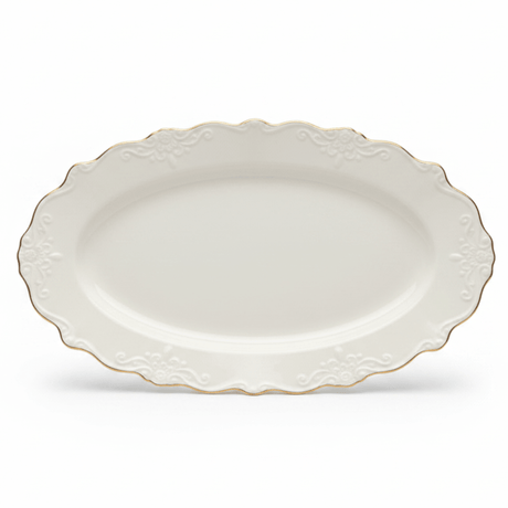 Solecasa Off - White Oval Ceramic Serving Plate with Gold Rim - 35 x 25 cm - Al Kabayel Discount CentreSolecasa Off - White Oval Ceramic Serving Plate with Gold Rim - 35 x 25 cmPlatesSOLECASAAl Kabayel Discount Centre