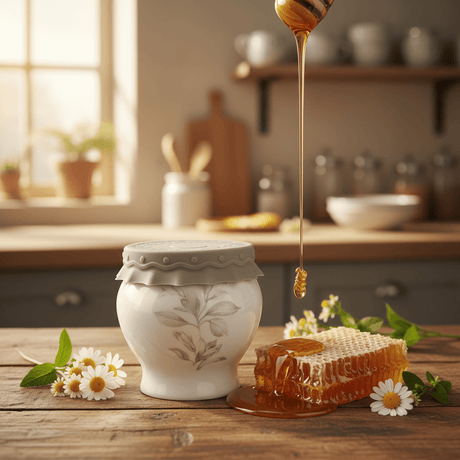 Solecasa White Ceramic Honey Jar with Floral Design & Grey Silicone Lid | 300ml - Al Kabayel Discount CentreSolecasa White Ceramic Honey Jar with Floral Design & Grey Silicone Lid | 300mlJars & Food SaversSOLECASAAl Kabayel Discount Centre