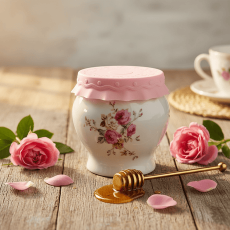Solecasa White Ceramic Honey Jar with Floral Design & Pink Silicone Lid — 300ml - Al Kabayel Discount CentreSolecasa White Ceramic Honey Jar with Floral Design & Pink Silicone Lid — 300mlJars & Food SaversSOLECASAAl Kabayel Discount Centre